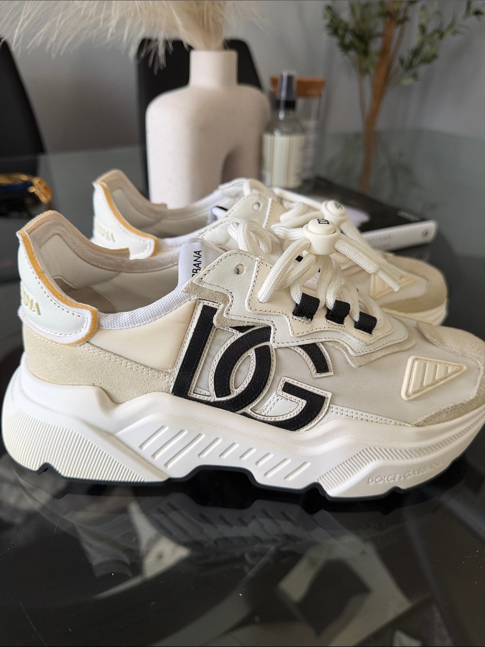 Dolce & Gabbana Cream and Black Platform Sneakers - Picture 1 of 5
